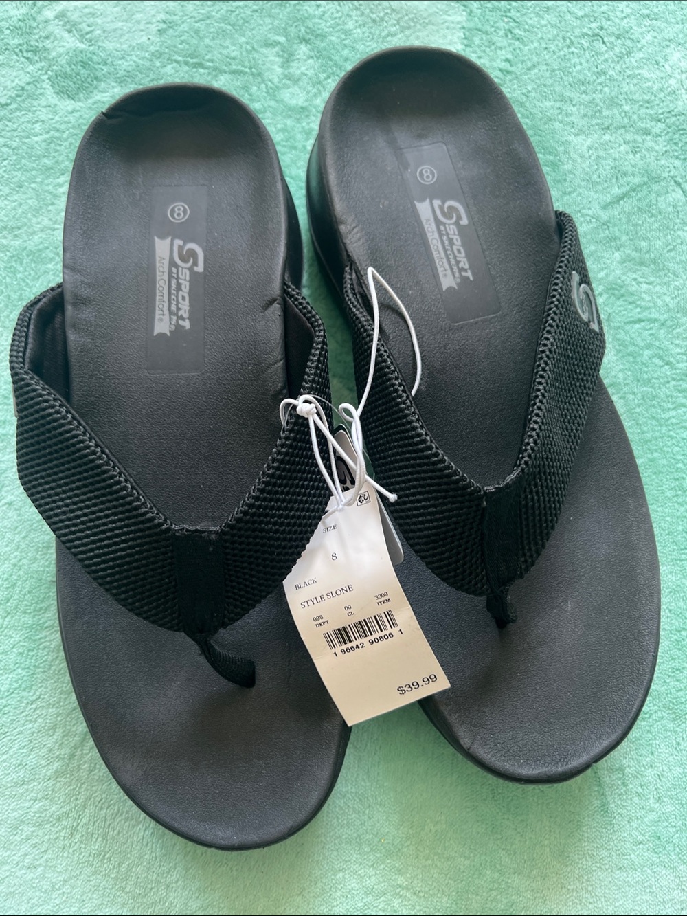Skechers Men's Black Mesh Strap arch comfort Flip Flops